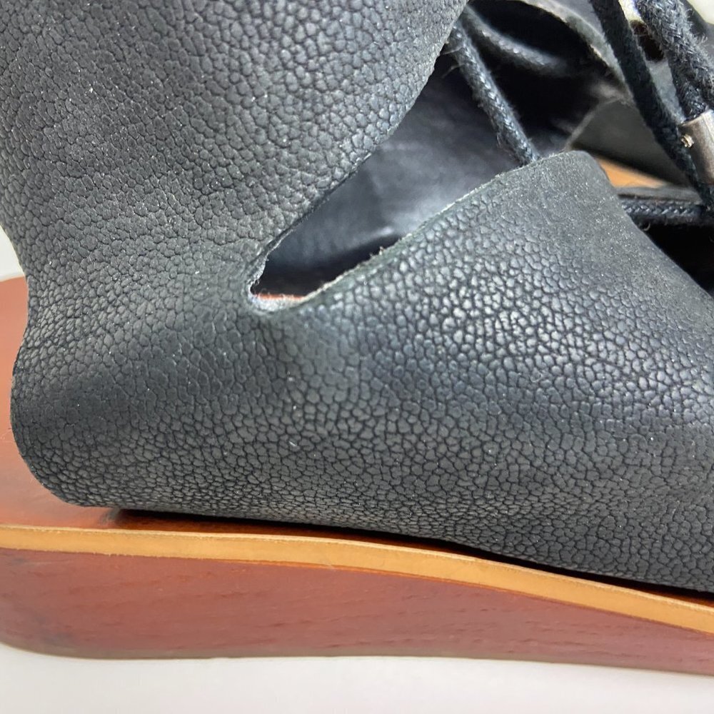 Lucky Brand  Black Leather Hipsta Gladiator Lace Up Wedge Sandals Size 10 - Picture 3 of 10